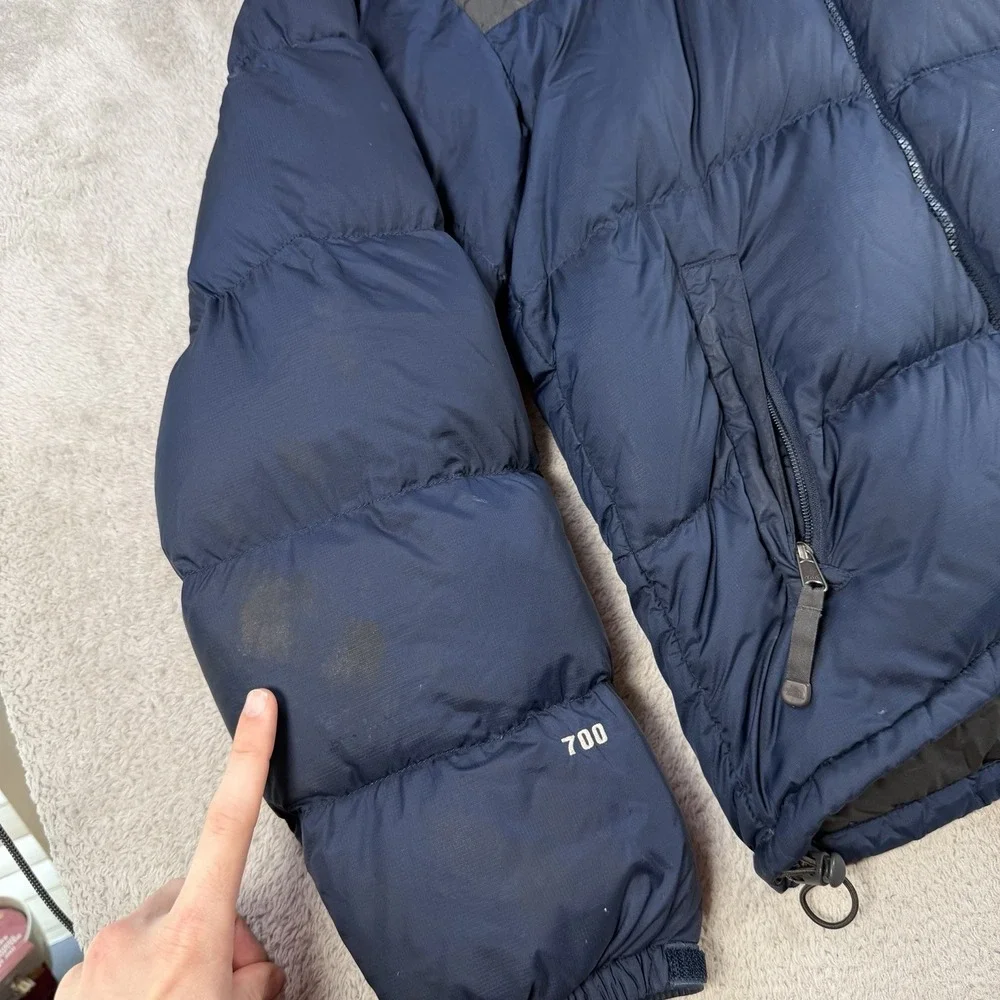 The North Face Jacket Mens Small Blue Down Puffer 700 Hooded Nuptse Nylon